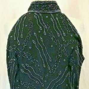 Chadwicks Black Beaded Top Vintage Sequined Evening Wear